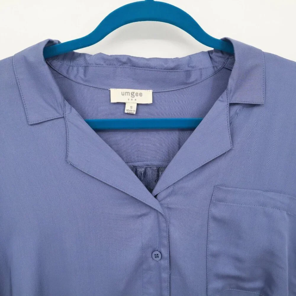 Umgee Lace Shirt Womens S Blue‎ Twee Feminine Boho Grannycore Slouchy Romantic